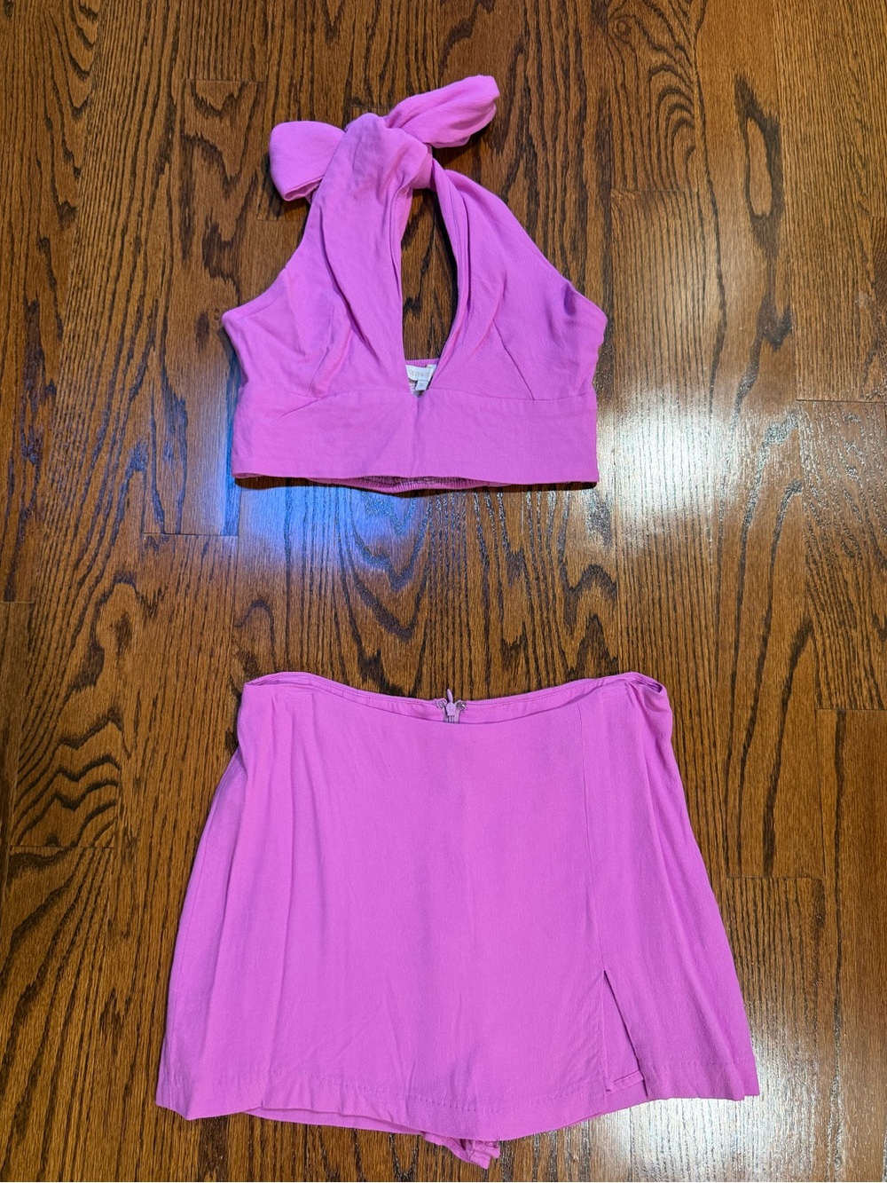 Women’s Olivaceous Brand Pink Two-Piece Crop Top and Skort Set - WORN ONCE